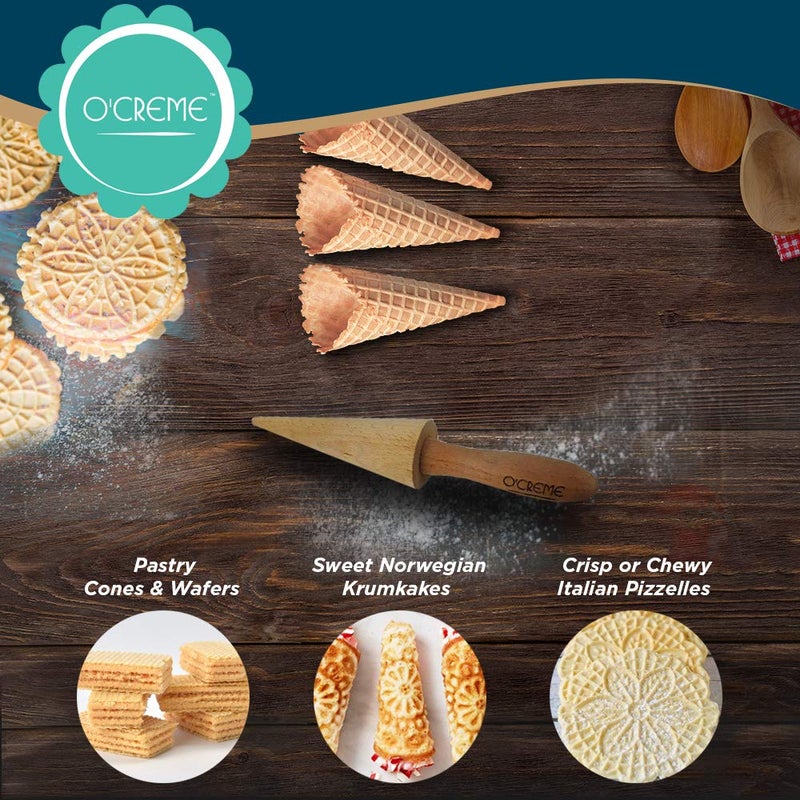 O'Creme Pizzelle Roller/Krumkake Cone/Ice Cream Cone Mold, 9.25 Inches Strong and Smooth - Beechwood - Image 4
